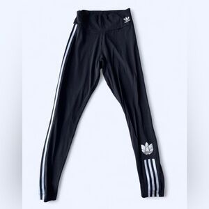 Adidas Black and White Skinny Leggings with Iconic Stripes Athletic Pants Small